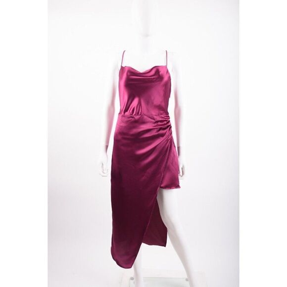 Zara Womans Magenta Satin effect Dress Sz M Purple Spaghetti Straps 0387/186 NWT - Picture 1 of 6